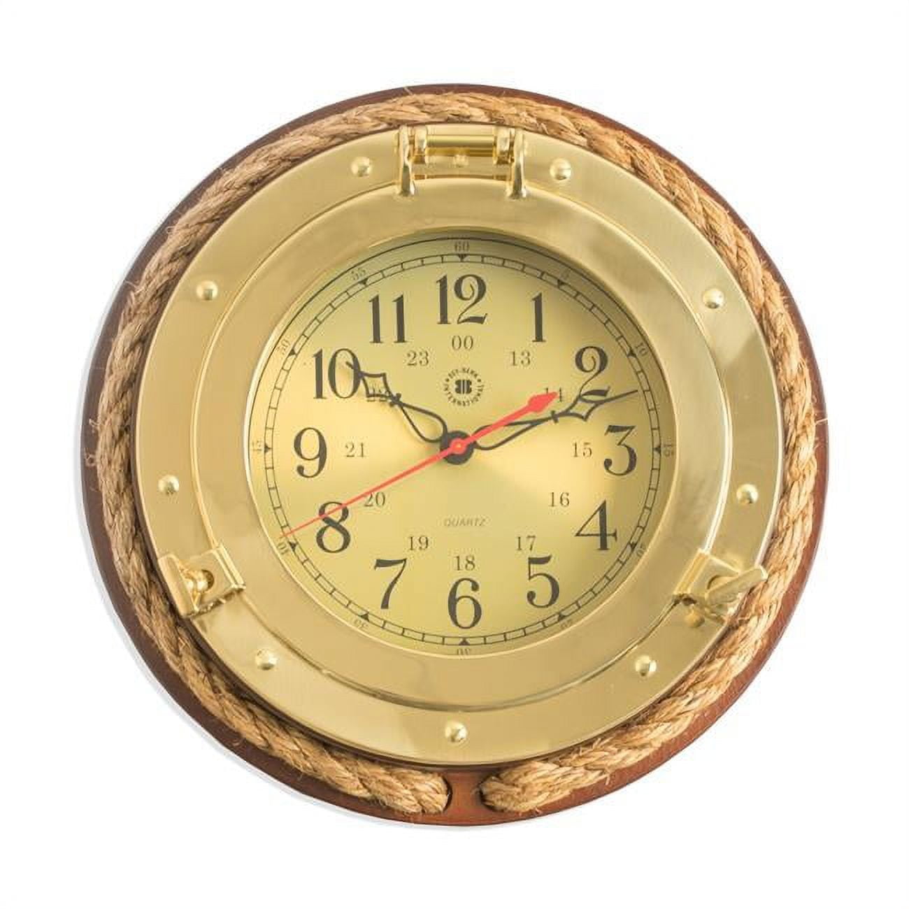 Bey-Berk International Brass Porthole Clock with Rope on Solid