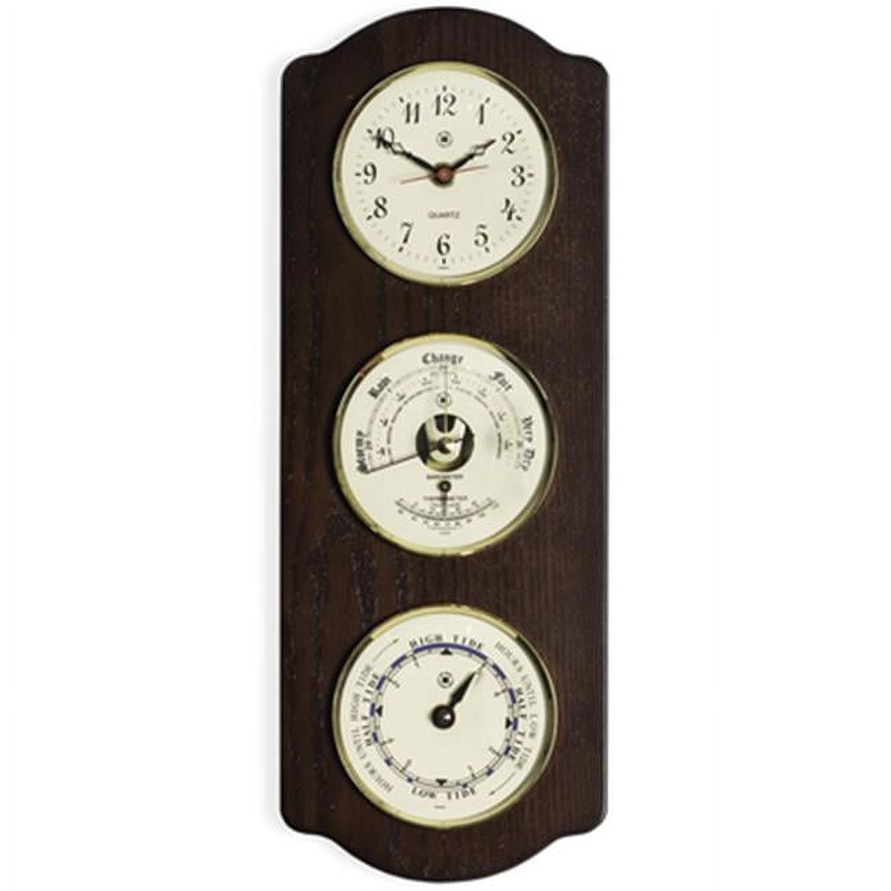 Weather Station Barometer Clock/ Tide Clock Hygrometer Thermometer Wood and  Brass 