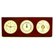 Bey-Berk International Brass Quartz Tide Clock & Barometer with Thermometer - Mahogany