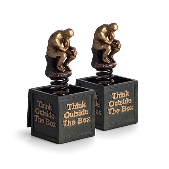 Bronzed Thinker Metal and Resin Bookends Set