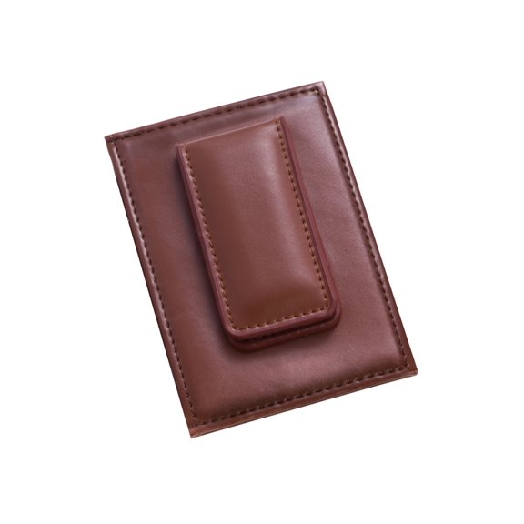 Bey-Berk International Brown Leather Magnetic Money Clip & Wallet with ID Window