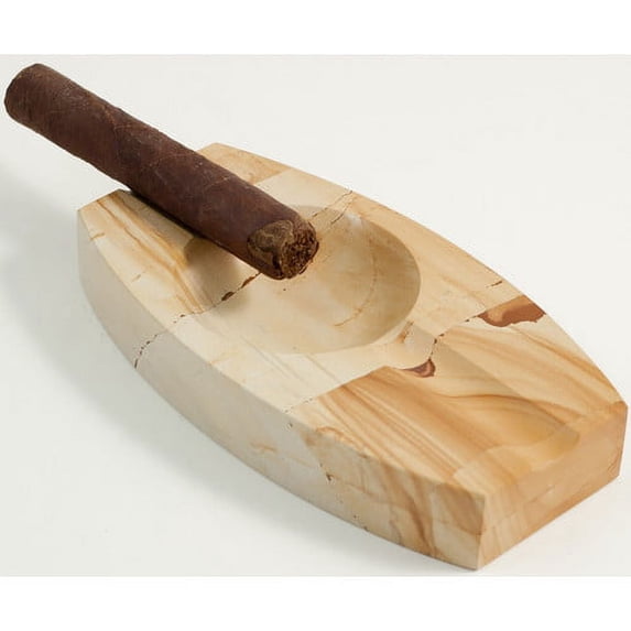 Bey-Berk International C306 Natural Marble Two Cigar Oval Ashtray