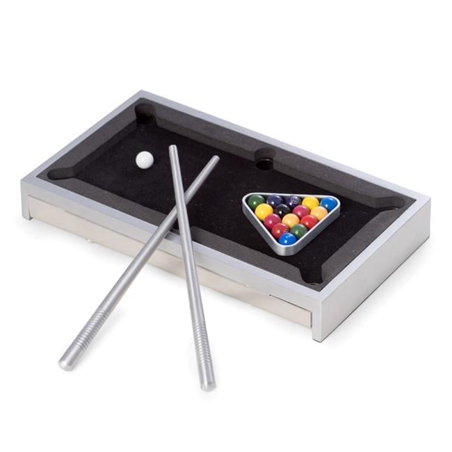 Compact Silver Aluminum Desktop Pool Table Set