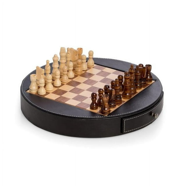 Bey-Berk International G545 Leather & Wood Chess Set, Black