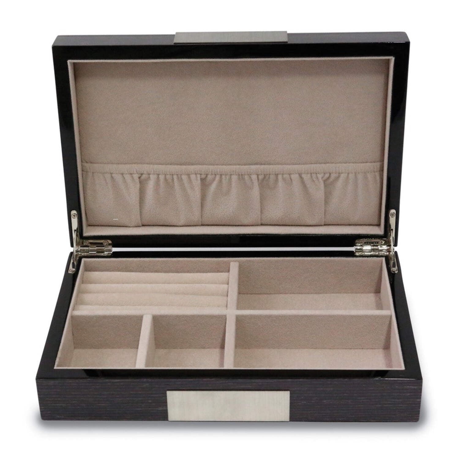 Dark Wood Lacquered Jewelry Box with Velour Lining