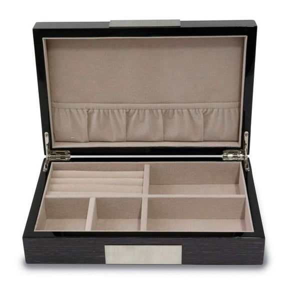 Lacquered Grey Finish with Metal Accent Wooden Valet Jewelry Box