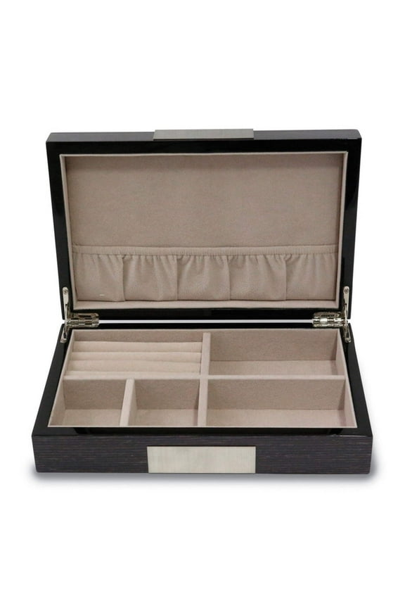 Lacquered Grey Finish with Metal Accent Wooden Valet Jewelry Box