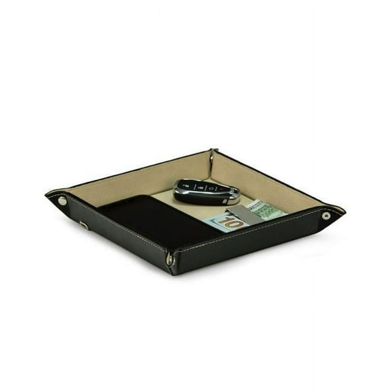Bey-Berk International Leather Valet Tray with Wireless Charger - Black