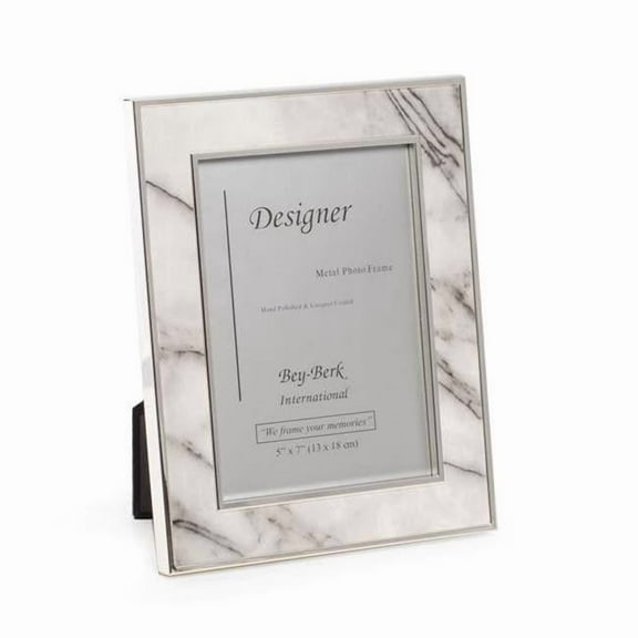 Bey-Berk International SF123-11 5 x 7 in. Marble Design Picture Frame with Easel Back - Silver