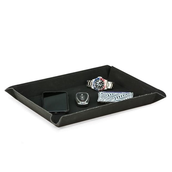Bey-Berk International UC102B Large Leatherette Rectangular Valet Tray, Black