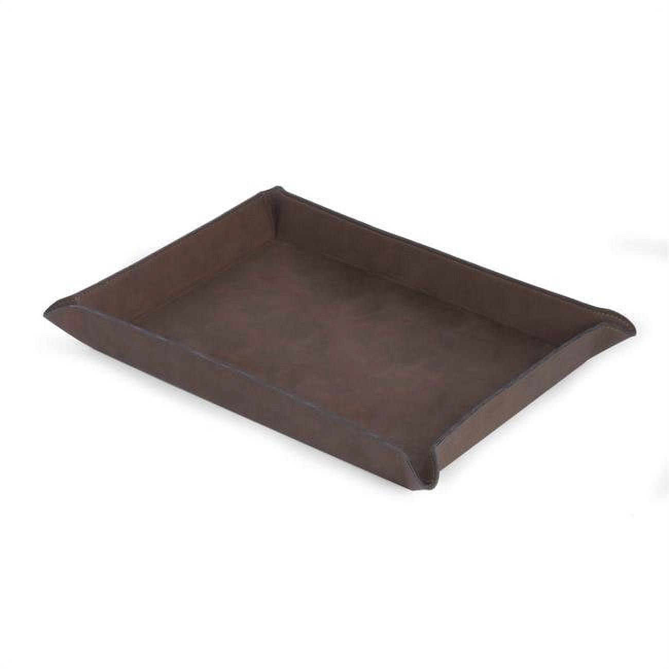 Large Brown Leatherette Rectangular Valet Tray
