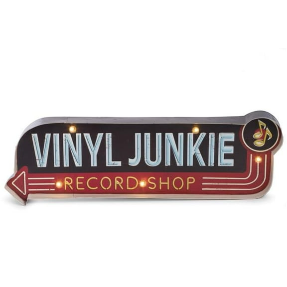 Bey Berk Vinyl Junkie LED Lighted Metal Sign Dcor 22"x7"x2"