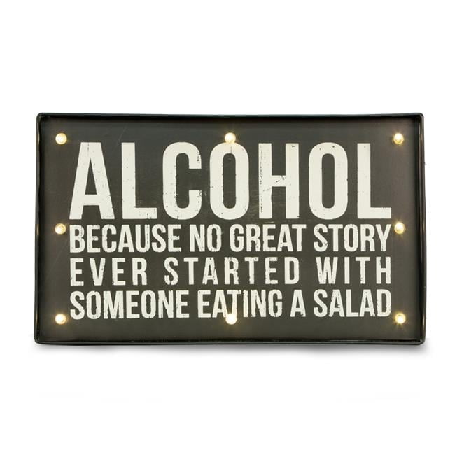 Distressed Black and White Metal LED Alcohol Sign