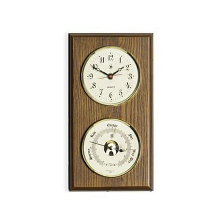 Bey-Berk International WS112 Quartz Clock & Barometer on Oak Wood