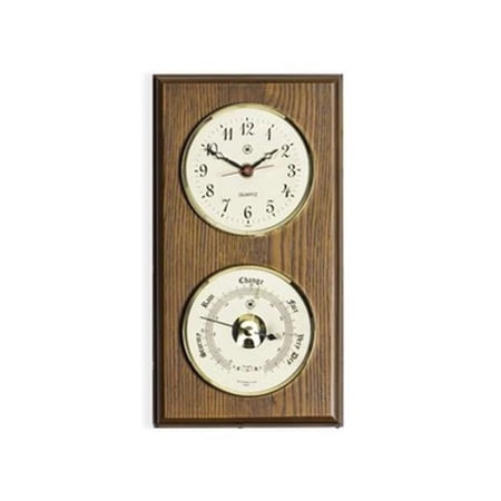 Bey-Berk International WS112 Quartz Clock & Barometer on Oak Wood