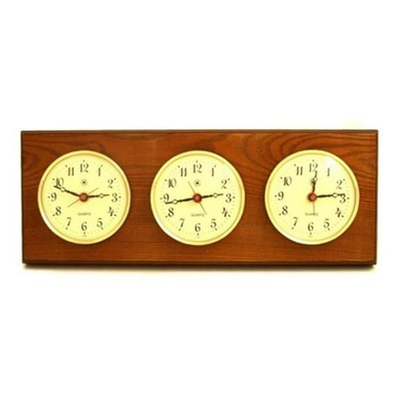 Bey-Berk International WS115 Triple Quartz Clock - Oak Wood