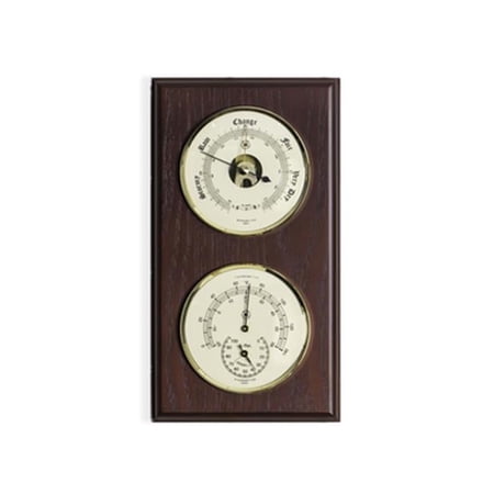 Barometer & Thermometer With Hygrometer On Mahogany Wood