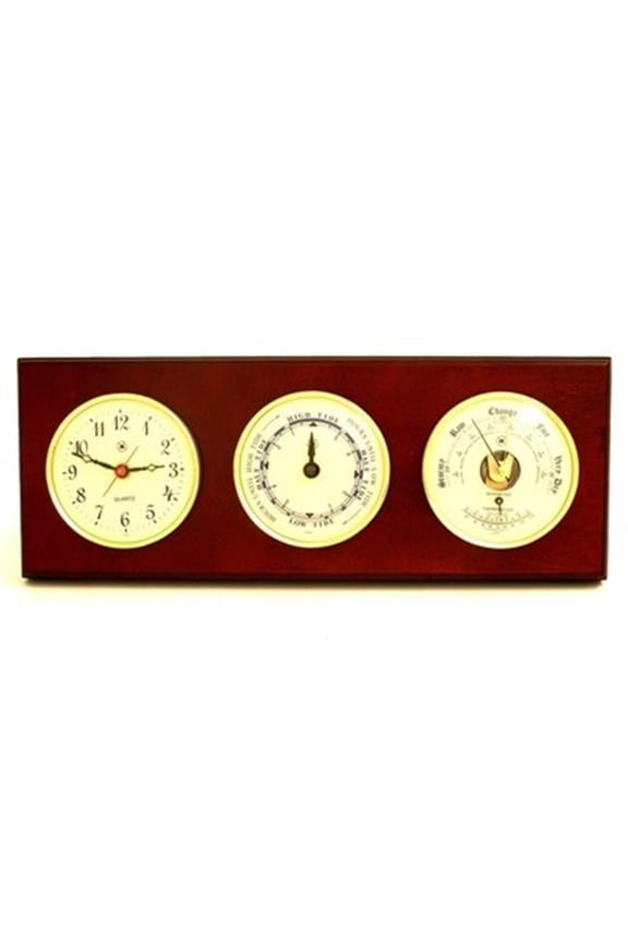 International WS218 Brass Quartz Tide Clock & Barometer with Thermometer - Mahogany