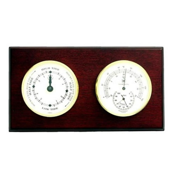Bey-Berk International WS220 Brass Tide Clock & Thermometer with Hygrometer - Mahogany