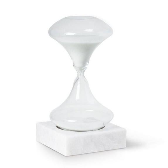 Bey Berk Luna 45 minute Art Deco Hourglass on White Marble Base White Sand
