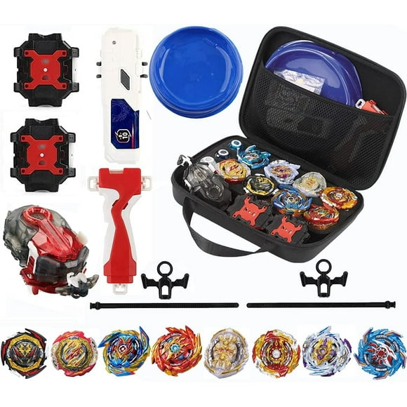 Bey Burst Gyro Toy Set with Arena Great Gift for Boys Children Kids 6 8 + Metal Fusion Attack Top Grip Blade Set with Battling Game Storage Box 8 Top Burst Gyros 3 two-way launcher 2 Handles C80