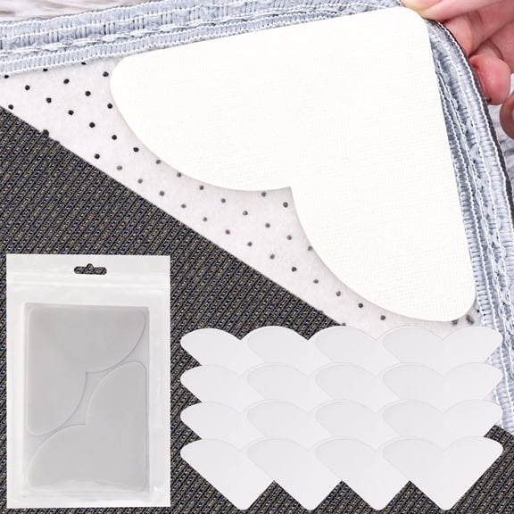 Beyamis 16 Pack Carpet Stickers for Area Rugs ,Rug Corner to Hold Rug Down Grippers for Hardwood Floors, Anti Curling Rug Stickers No Damage Carpet Gripper for Area Rugs Wood Floors (White)