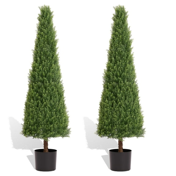 Beyamis 2pcs/set 4FT Artificial Conical Topiary - Cedar Trees, UV Resistant Faux Evergreen Shrubs, Potted for Porch, Spring Garden Decor