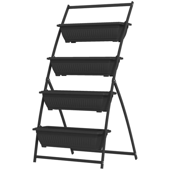 Beyamis 4-Tier Vertical Raised Garden Planter Spring, Outdoor Plant Stand Grow Container with 4 Boxes for Vegetable & Flowers, Black