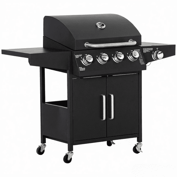 Beyamis 52" Wheeled 4+1 Burner Propane Gas BBQ Grill – Outdoor Cabinet-Style BBQ Trolley with Side Burner & Warming Rack