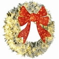 thumbnail image 1 of Beyamis 60 Inch Flocked Pre-Lit Artificial Christmas Wreaths - 3D Red Bow, 11 Lighting Modes & Remote | Large Pre-Lit Christmas Decor for Front Door, Yard, Porch, Indoor Outdoor Holiday Decoration, 1 of 6