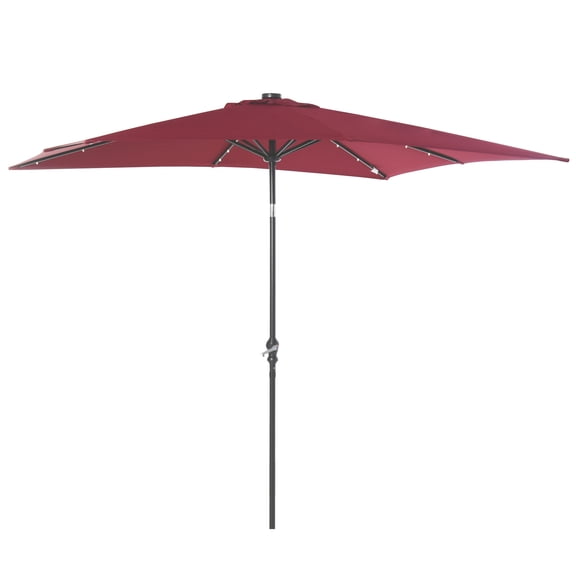 Beyamis 9' x 7' LED Lighted Solar Umbrella - Tilt & Crank Design, Fits Table/Base, for Garden, Deck, Pool, Beach, Wine Red, Spring Patio Decor