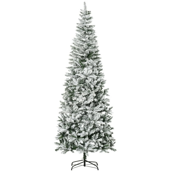 Beyamis 9Ft Unlit Snow-Flocked Slim Pine Tree - 1084 Realistic Branch Tips - Tall, Durable - Indoor Large Space/Foyer