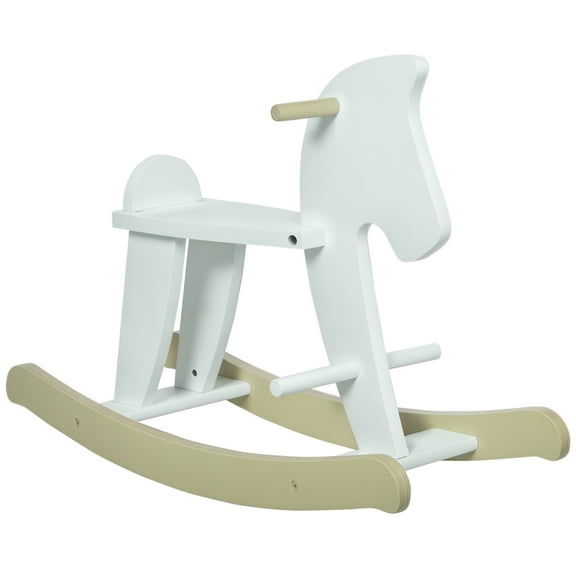 Beyamis Classic Wooden Rocking Horse - Toddler Baby Ride-On Toy for 1-3 Years, Solid Workmanship, White
