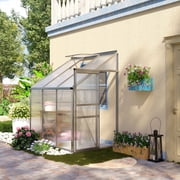 Beyamis Green House Aluminum Lean-to Walk-In Polycarbonate Greenhouse - 6 x 4, Adjustable Roof Vent, Rain Gutter, Sliding Door, Clear, Winter-Resistant Space-Saver