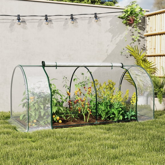 Beyamis Green House Portable Outdoor Tunnel Greenhouse - 7 x 3 x 2.5", 4 Zippered Doors, PVC Cover, Compact Hot House for Small Gardens