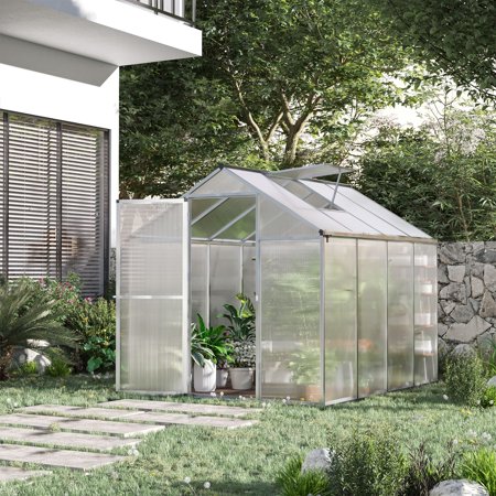 Beyamis Green House Walk-In Polycarbonate Greenhouse - 8 x 6", Roof Vent for Ventilation, Rain Gutter for Winter, Weather-Resistant for Year-Round Use