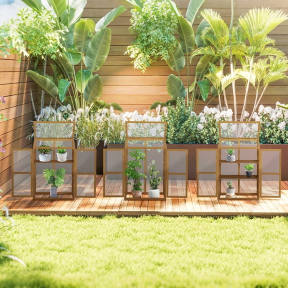 Beyamis Green House Wooden Cold Frame Mini Greenhouse - 30 x 24 x 44", Small Planter Box, Brown Wood, Protective for Seedlings/Herbs
