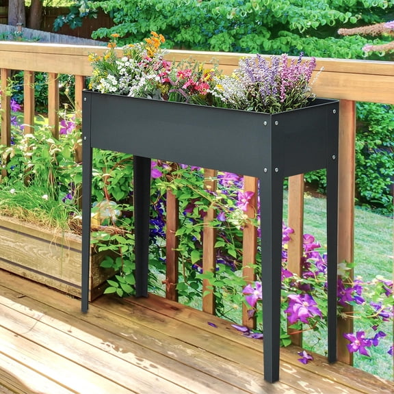 Beyamis Metal Raised Garden Bed for Spring, Elevated Planter Box with Legs & Drain Holes, Dark Gray