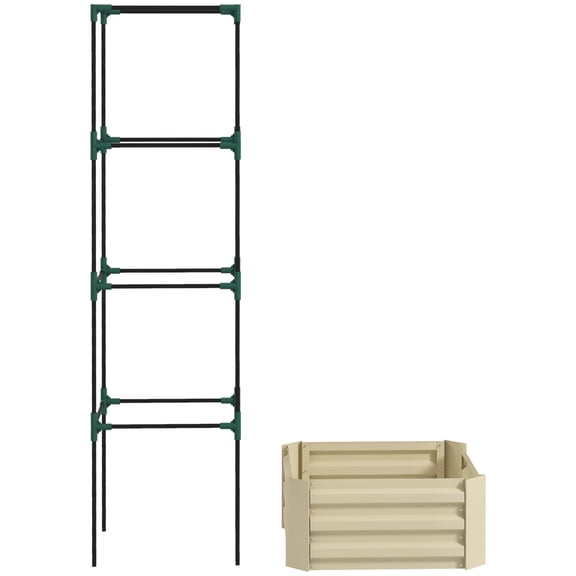 Beyamis Planter Box for Spring, 24" x 24" x 73.5" Raised Garden Bed with Tomato Cage for Climbing Vines, Cream