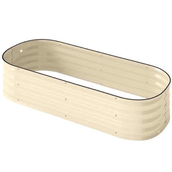 Beyamis Raised Garden Bed Kit for Spring, 4.9' x 2' x 1' Metal Planter Box with Safety Edging, Cream