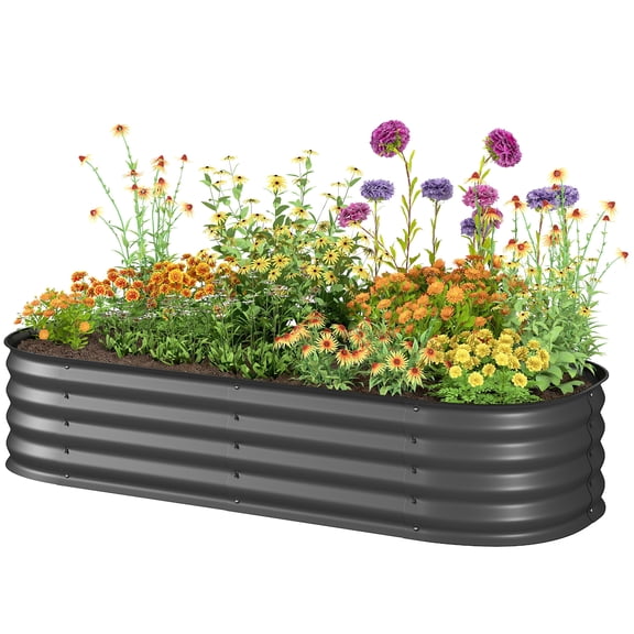 Beyamis Raised Garden Bed Kit for Spring, 4.9' x 2' x 1' Metal Planter Box with Safety Edging, Dark Gray