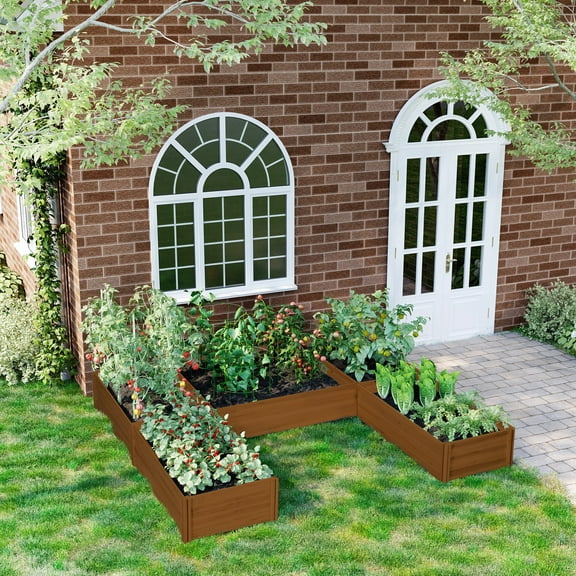 Beyamis Raised Garden Bed Set of 5 for Spring, Large 7.5x7.5x1ft Wooden Box Planters for Outdoor Plants, Vegetables, Flowers, Herbs, Brown