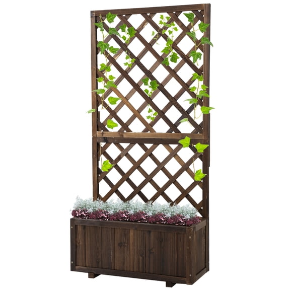 Beyamis Raised Garden Bed Spring, Wooden Planting Planter Box with Trellis and Drain Holes for Climbing Vine Plants, Brown