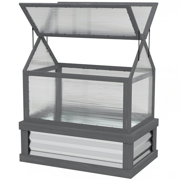 Beyamis Raised Garden Flower Bed Kit Spring, with Greenhouse, Wooden Cold Frame Planter, Gray, 35.5" x 22.5" x 38.25"