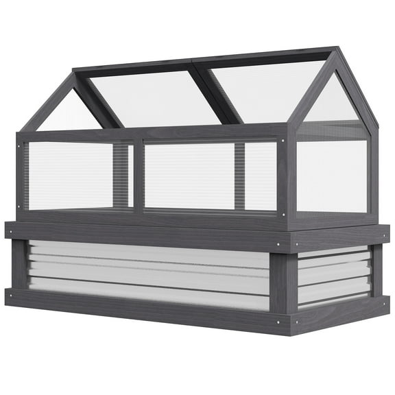Beyamis Raised Garden Flower Bed Kit Spring, with Greenhouse, Wooden Cold Frame Planter, Gray