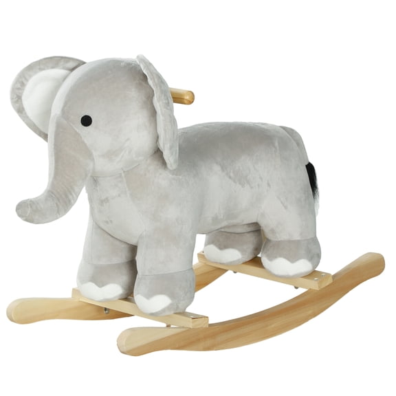 Beyamis Rocking Elephant for Kids - Plush Animal Rocker with Realistic Sounds, 2-4 Years Old Ride-On Suitable, Gray