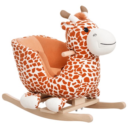 Beyamis Rocking Giraffe for Kids - Plush Ride-On Chair Toy with Sound, Brown