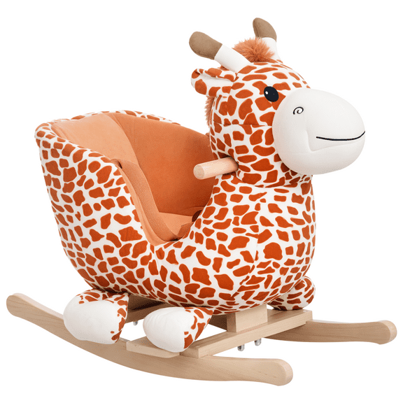 Beyamis Rocking Giraffe for Kids - Plush Ride-On Chair Toy with Sound, Brown