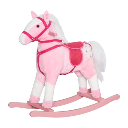 Beyamis Rocking Horse for Kids - Plush Pony Toddler Ride-On Animal Rocker with Realistic Sounds, Pink, Birthday Gift for Girls