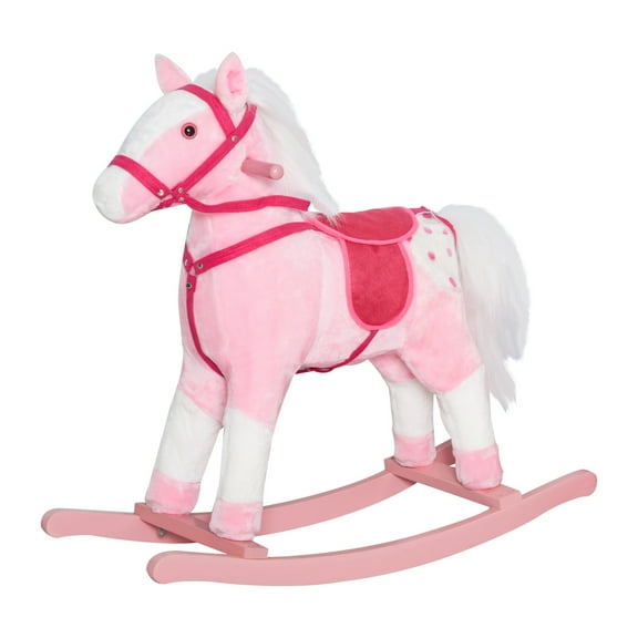 Beyamis Rocking Horse for Kids - Plush Pony Toddler Ride-On Animal Rocker with Realistic Sounds, Pink, Birthday Gift for Girls